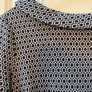 Boden Blue and White Sheath Dress with Cowl Neck